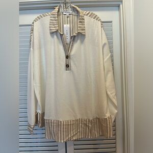 Gilli BNWT 2X Cream and Tan Striped Blouse